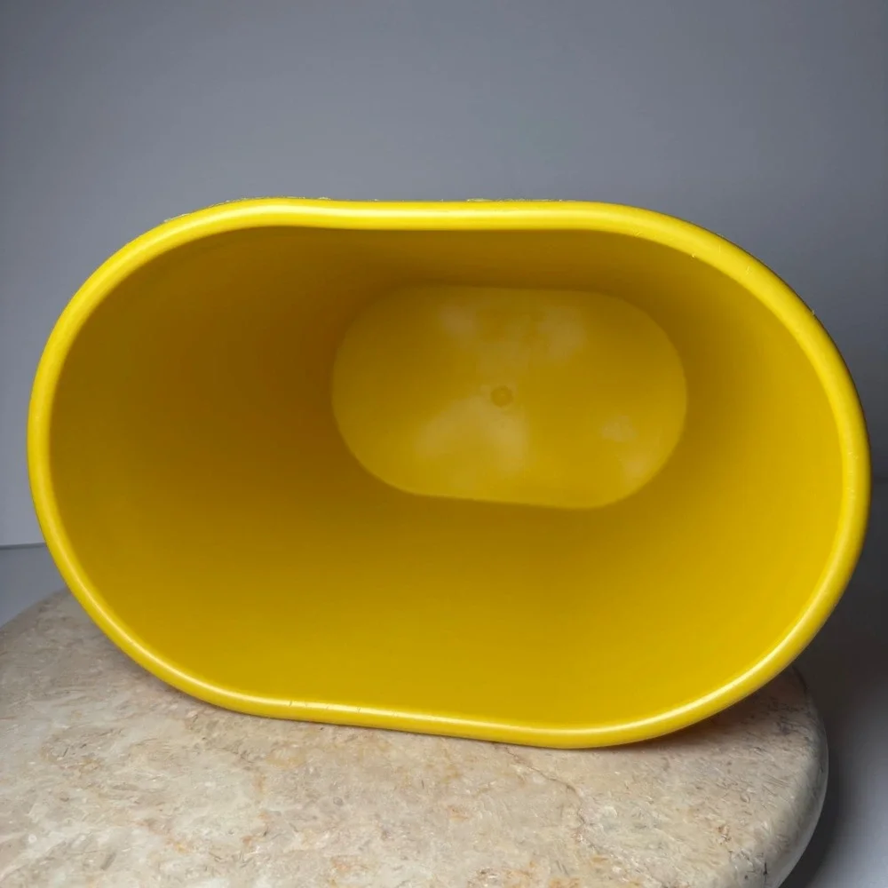 Vintage MCM Wastebasket Yellow Atomic Starburst Plastic Trash Can Retro Decor